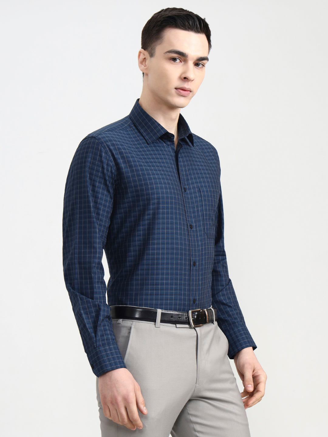 Raw Blue Checked Regular Fit Formal Shirt | JadeBlue