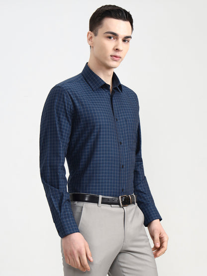 Raw Blue Checked Regular Fit Formal Shirt | JadeBlue