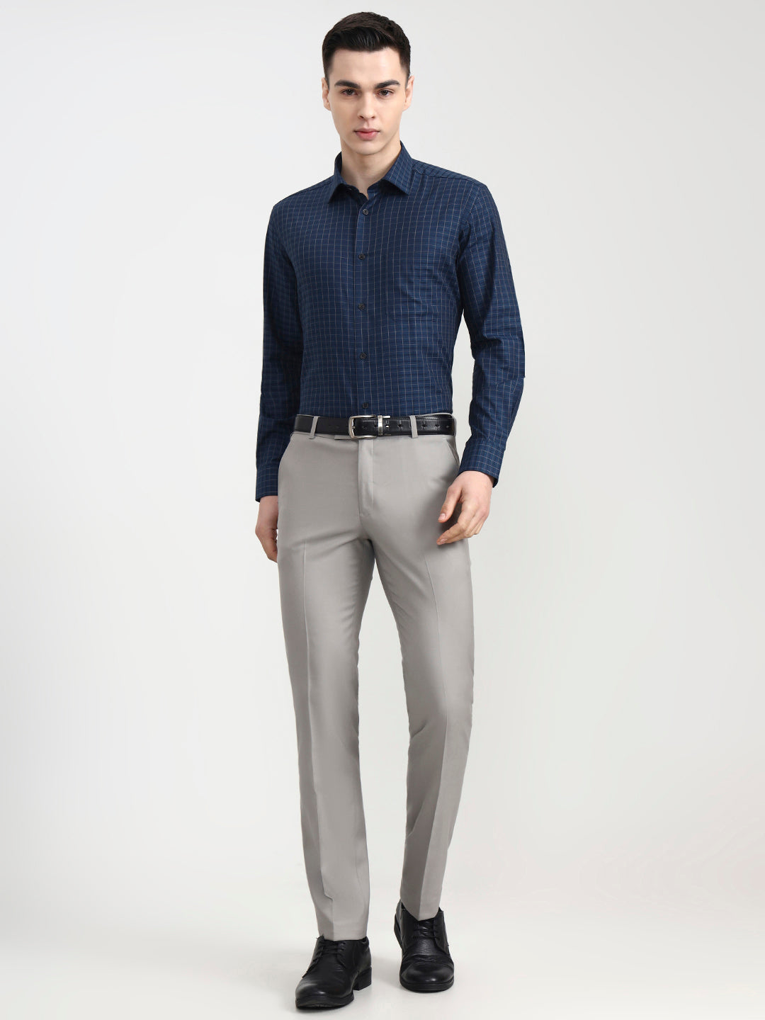 Raw Blue Checked Regular Fit Formal Shirt | JadeBlue