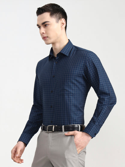 Raw Blue Checked Regular Fit Formal Shirt | JadeBlue