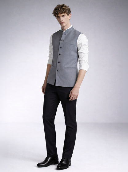 Grey Solid  Waistcoat | Greenfibre