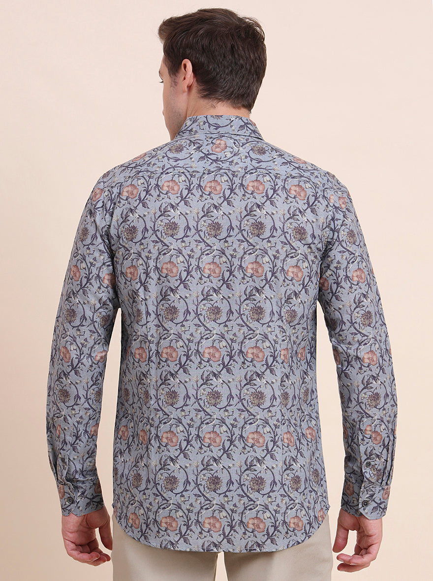 Grey Printed Slim Fit Casual Shirt | JadeBlue