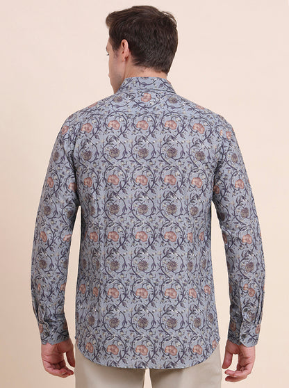 Grey Printed Slim Fit Casual Shirt | JadeBlue