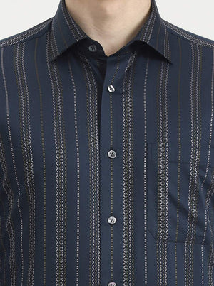 Green Striped Slim Fit Formal Shirt | JadeBlue Super Luxe