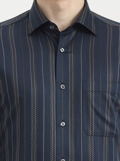 Green Striped Slim Fit Formal Shirt | JadeBlue Super Luxe