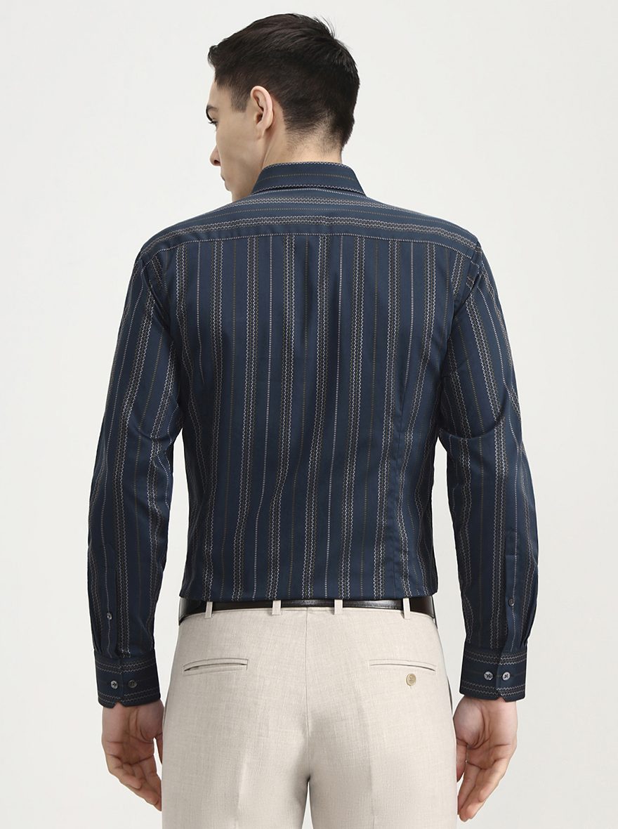 Green Striped Slim Fit Formal Shirt | JadeBlue Super Luxe