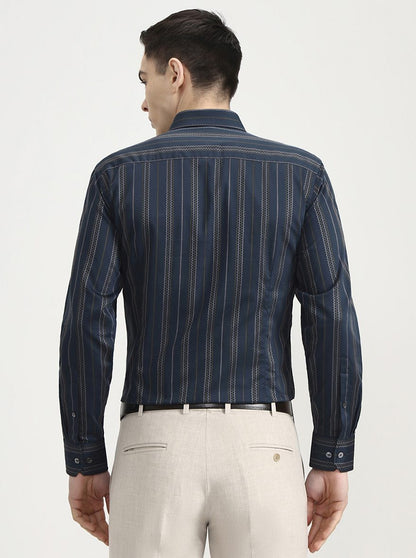 Green Striped Slim Fit Formal Shirt | JadeBlue Super Luxe