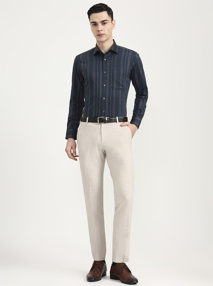Green Striped Slim Fit Formal Shirt | JadeBlue Super Luxe