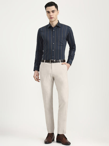 Green Striped Slim Fit Formal Shirt | JadeBlue Super Luxe