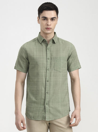 Green Checked Slim Fit Casual Shirt | JadeBlue