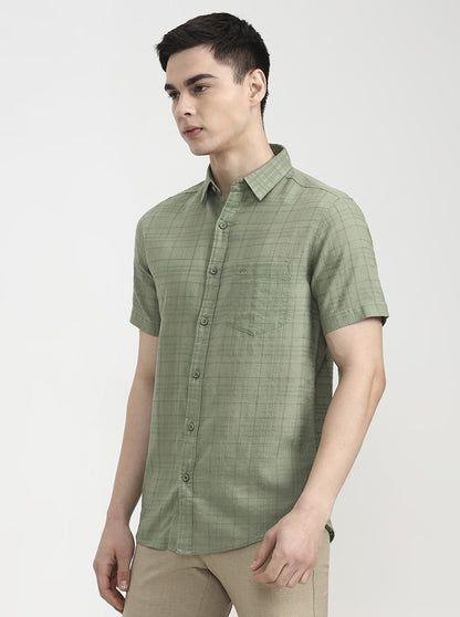 Green Checked Slim Fit Casual Shirt | JadeBlue