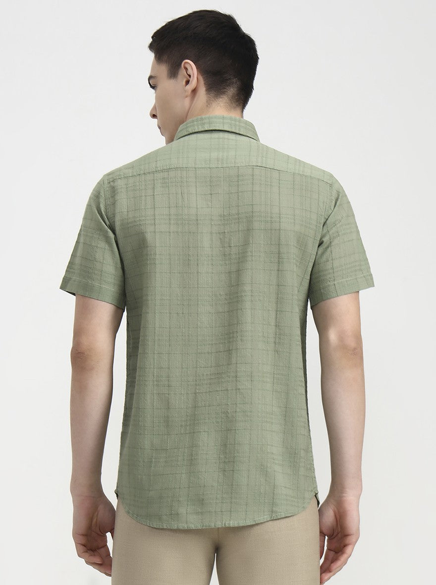 Green Checked Slim Fit Casual Shirt | JadeBlue