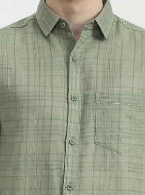 Green Checked Slim Fit Casual Shirt | JadeBlue