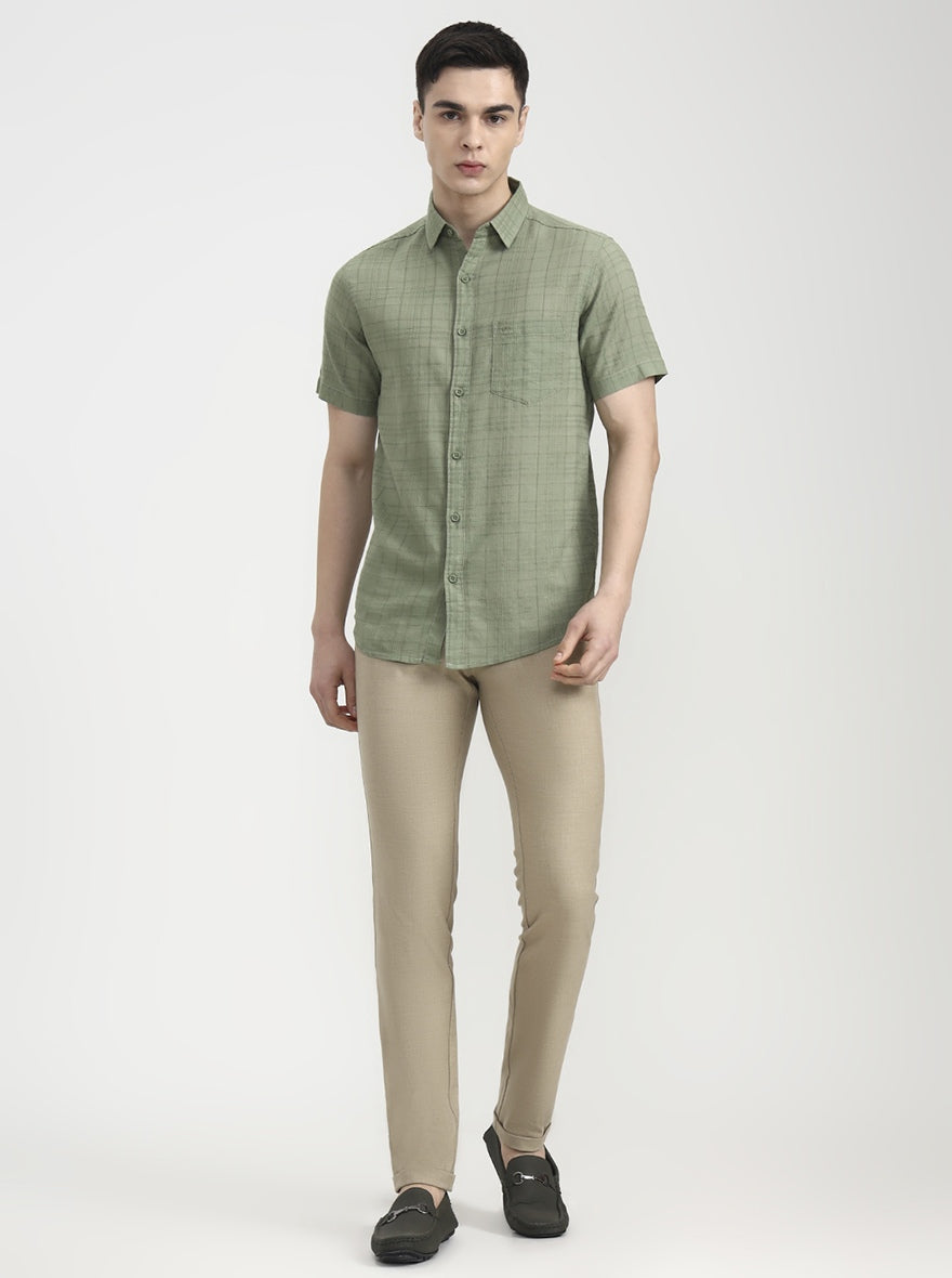 Green Checked Slim Fit Casual Shirt | JadeBlue