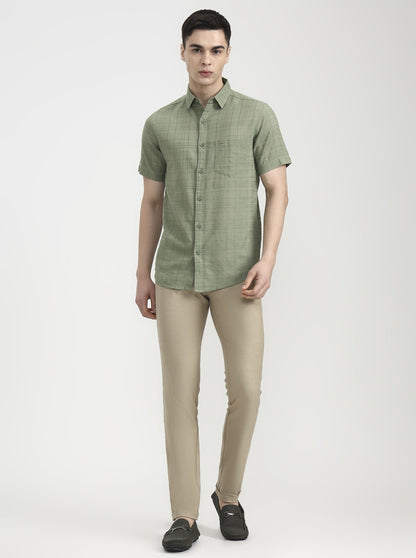 Green Checked Slim Fit Casual Shirt | JadeBlue