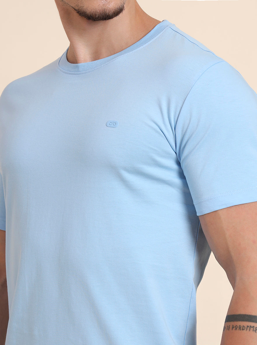 Sky Blue Solid Slim Fit T-Shirt | JadeBlue