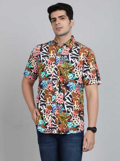Multicolor Printed Slim Fit Casual Shirt | JadeBlue