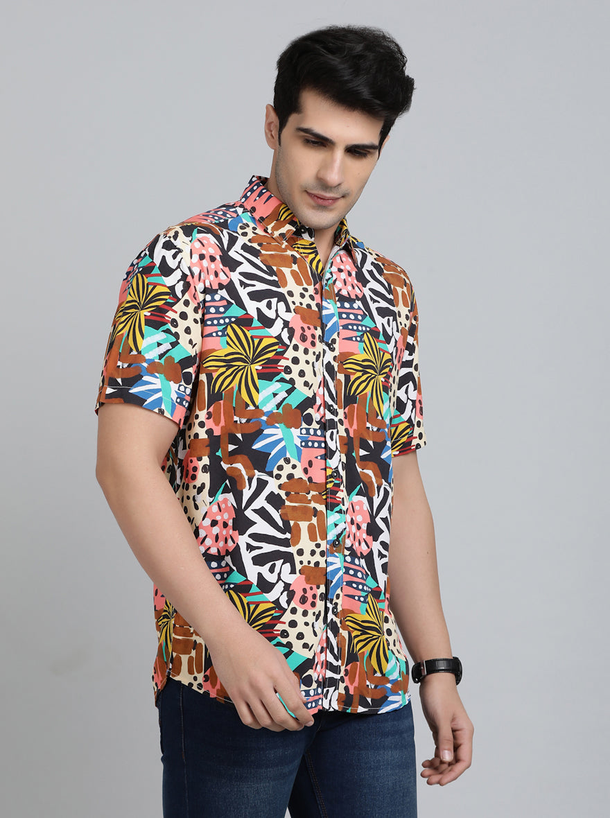 Multicolor Printed Slim Fit Casual Shirt | JadeBlue