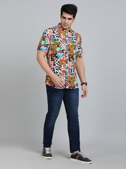 Multicolor Printed Slim Fit Casual Shirt | JadeBlue
