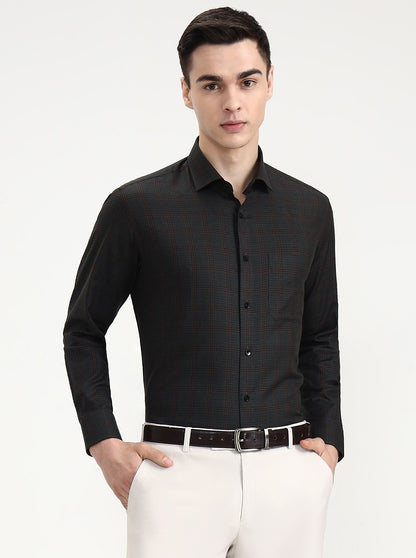 Dark Green Checked Slim Fit Formal Shirt | Metal