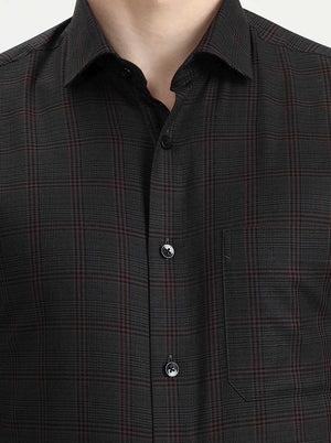 Dark Green Checked Slim Fit Formal Shirt | Metal