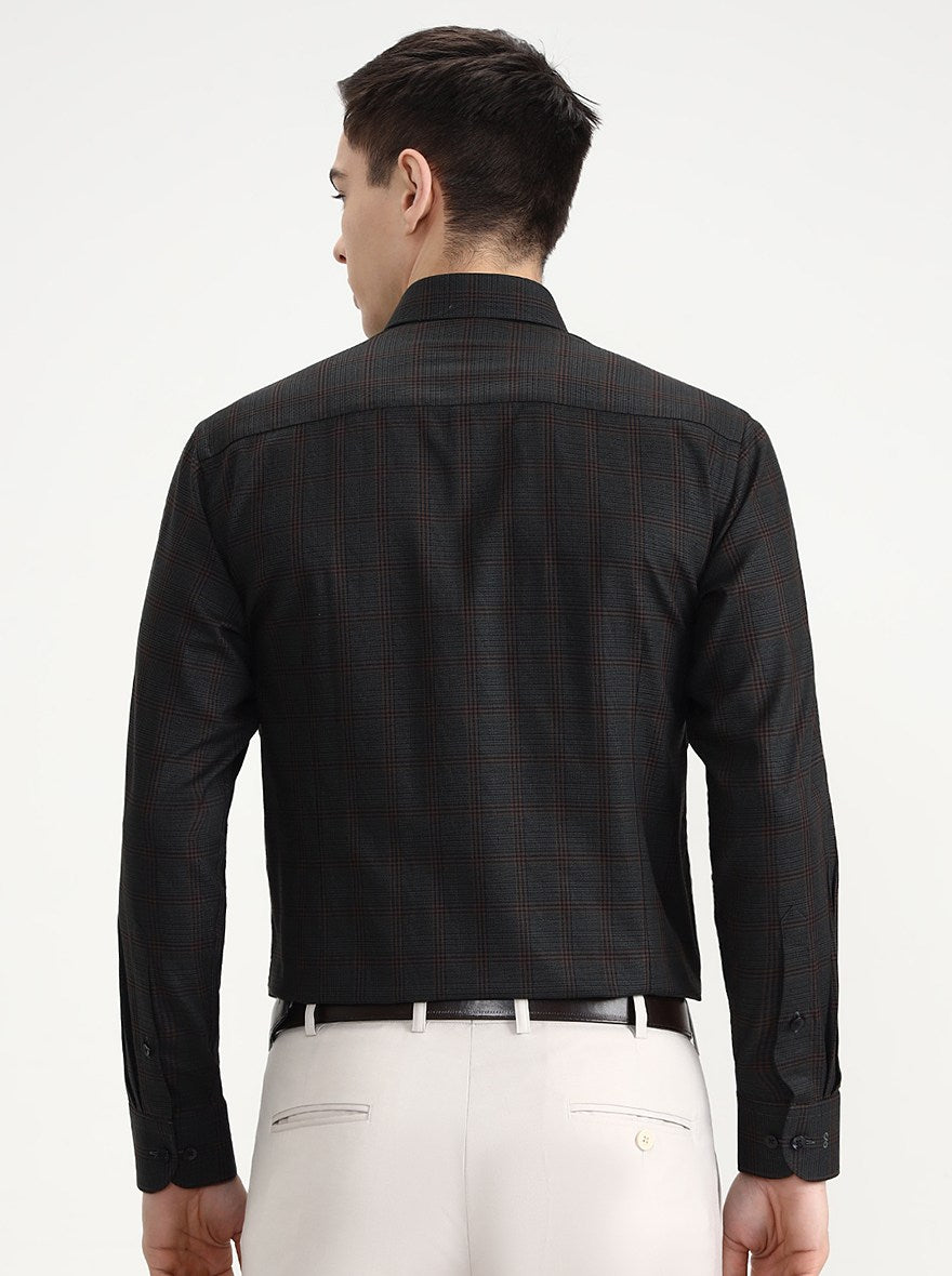 Dark Green Checked Slim Fit Formal Shirt | Metal