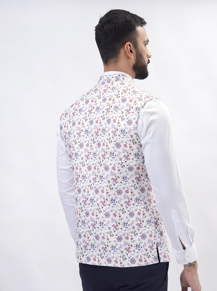 Cream Printed Regular Fit Bandhgala Jacket | Greenfibre