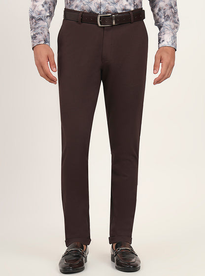 Brown Solid Slim Fit Club Wear Trouser | JB Studio