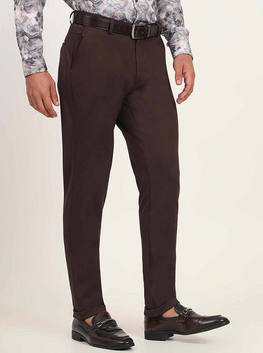 Brown Solid Slim Fit Club Wear Trouser | JB Studio