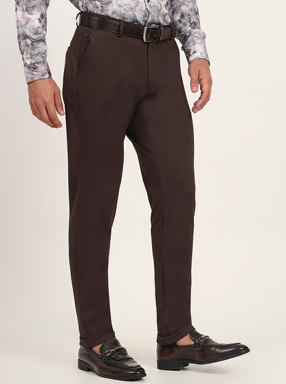 Brown Solid Slim Fit Club Wear Trouser | JB Studio
