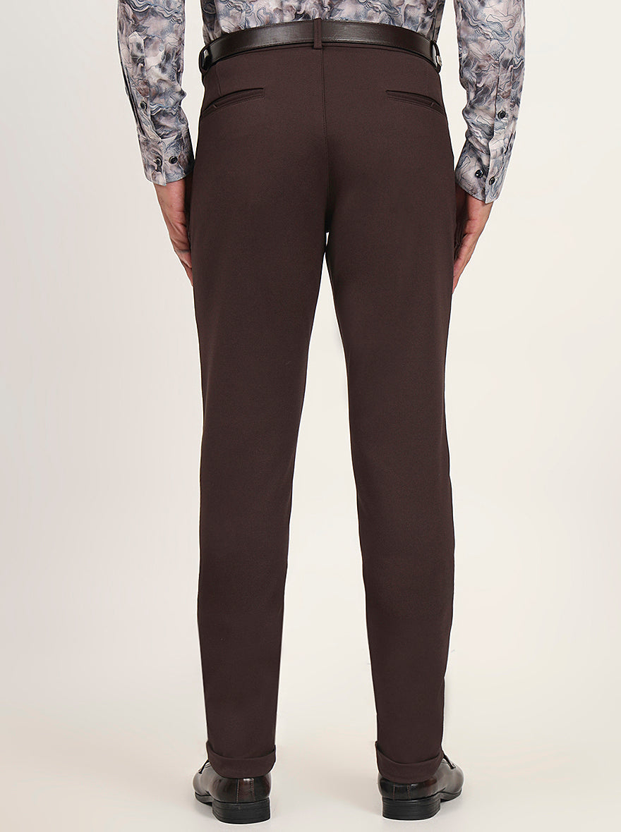 Brown Solid Slim Fit Club Wear Trouser | JB Studio