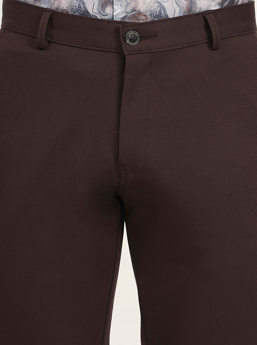Brown Solid Slim Fit Club Wear Trouser | JB Studio