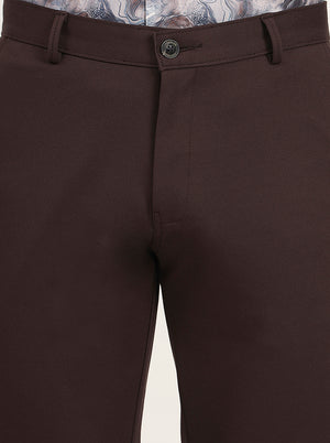 Brown Solid Slim Fit Club Wear Trouser | JB Studio