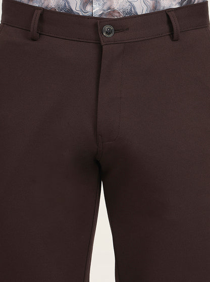 Brown Solid Slim Fit Club Wear Trouser | JB Studio