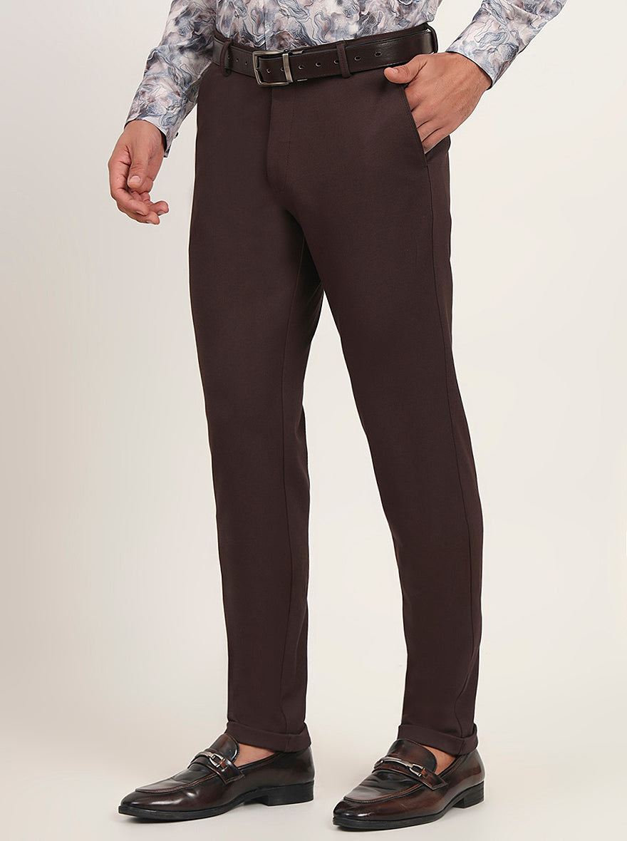Brown Solid Slim Fit Club Wear Trouser | JB Studio