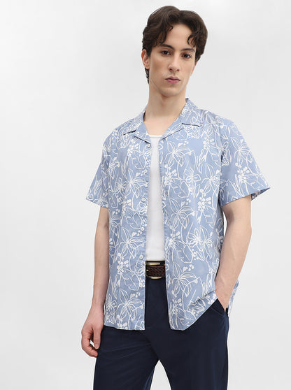 Grey Printed Slim Fit Casual Shirt | Greenfibre