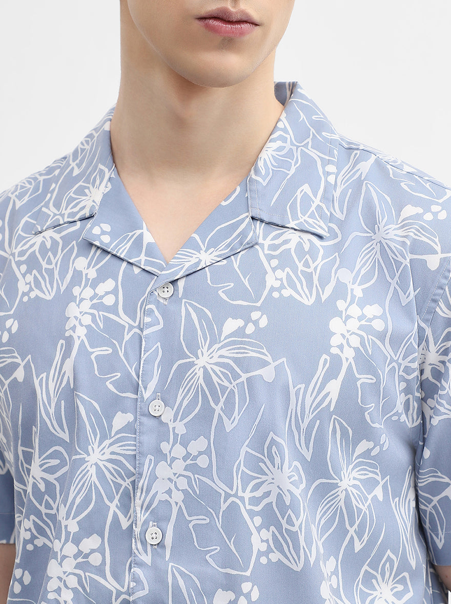 Grey Printed Slim Fit Casual Shirt | Greenfibre