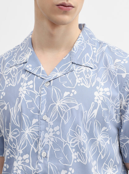 Grey Printed Slim Fit Casual Shirt | Greenfibre
