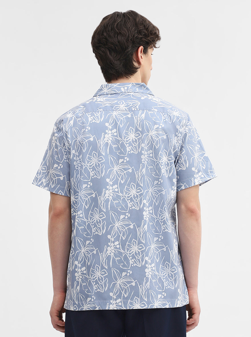 Grey Printed Slim Fit Casual Shirt | Greenfibre