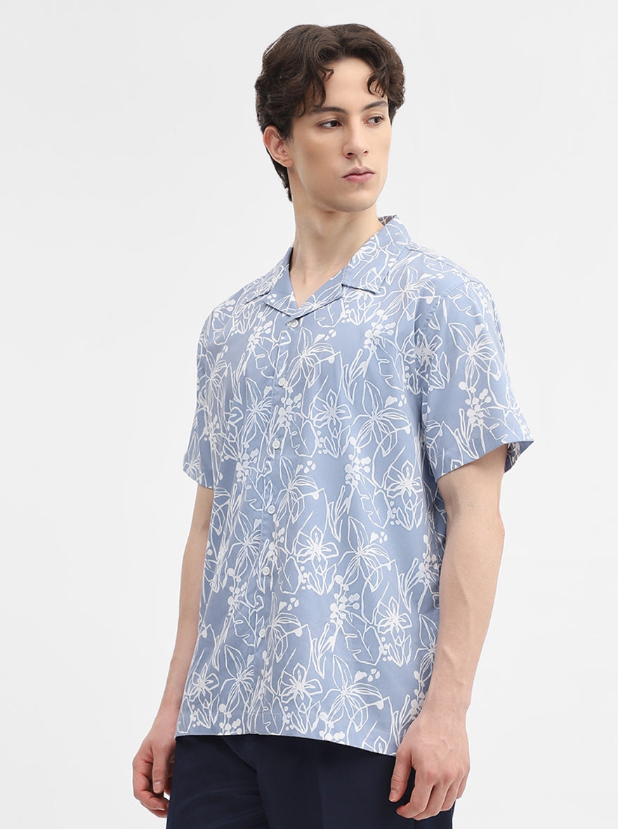 Grey Printed Slim Fit Casual Shirt | Greenfibre