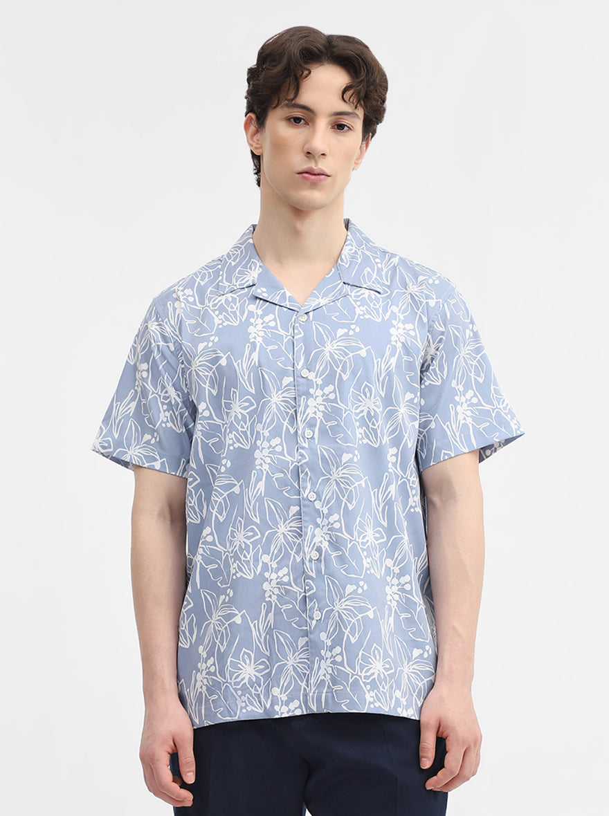 Grey Printed Slim Fit Casual Shirt | Greenfibre