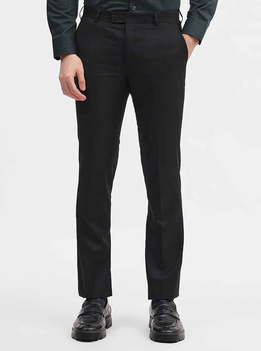 Black Solid Slim Fit Formal Trouser | JadeBlue Super Luxe
