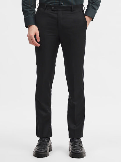 Black Solid Slim Fit Formal Trouser | JadeBlue Super Luxe