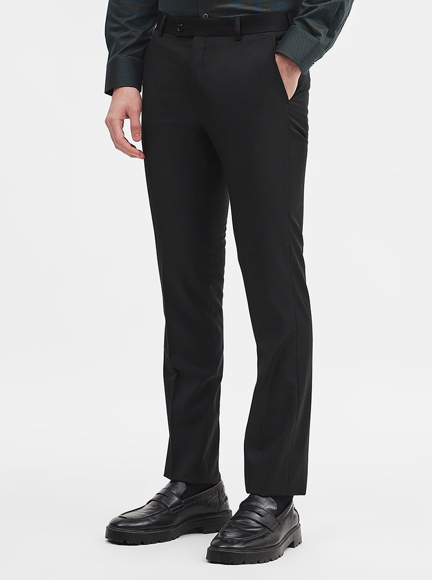 Black Solid Slim Fit Formal Trouser | JadeBlue Super Luxe
