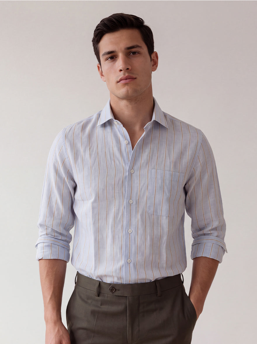 Light Blue Striped Slim Fit Formal Shirt | JadeBlue