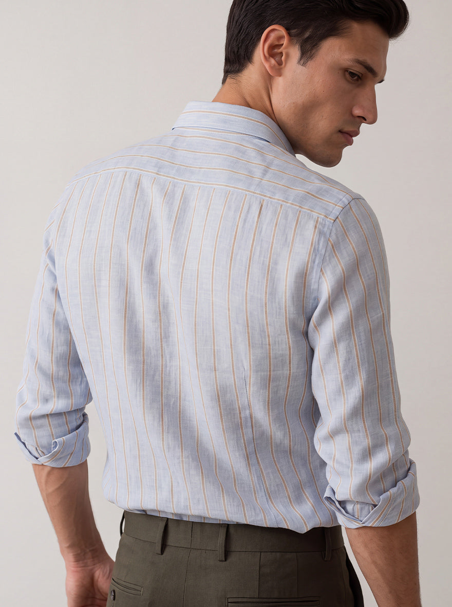 Light Blue Striped Slim Fit Formal Shirt | JadeBlue