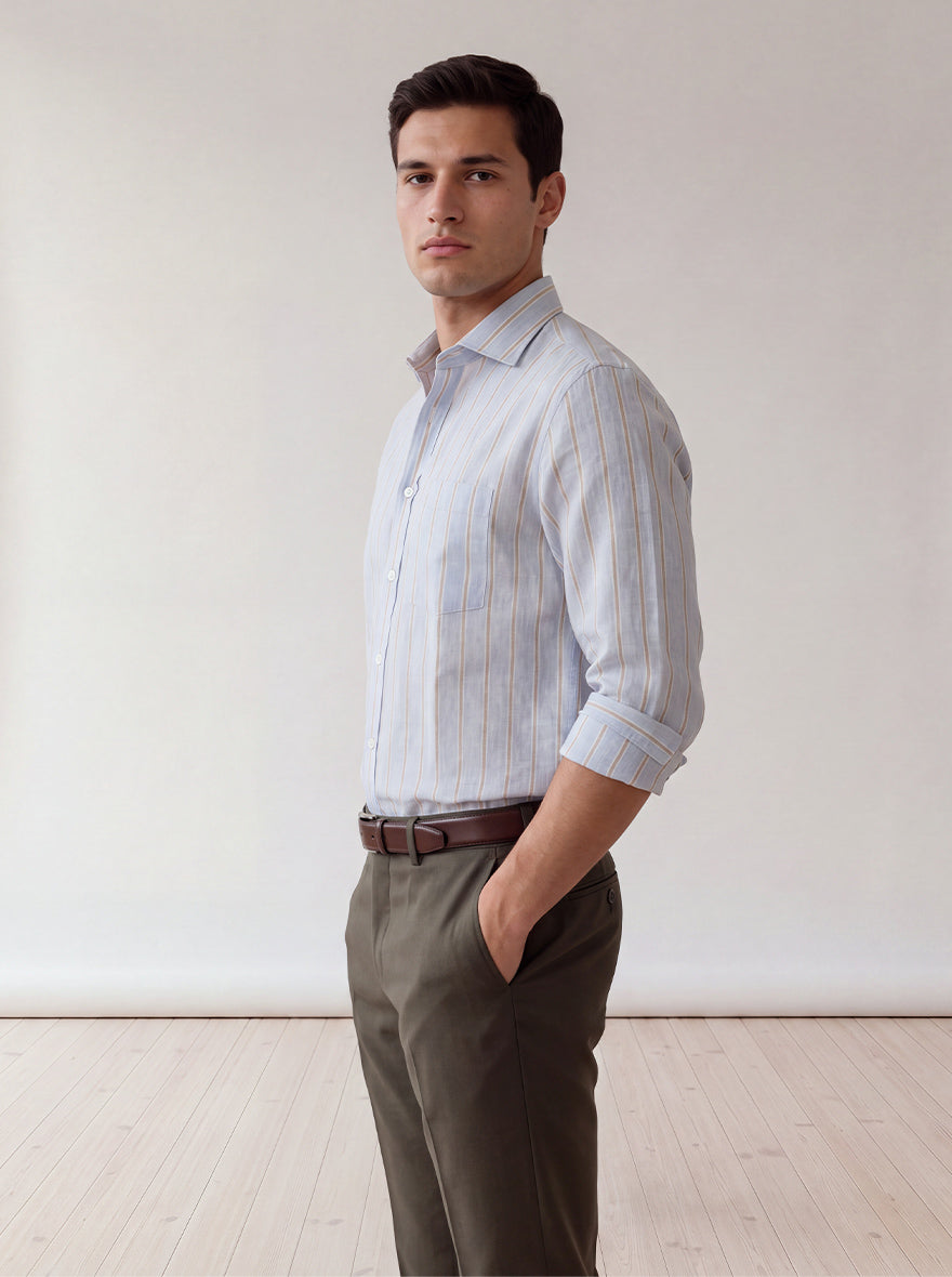 Light Blue Striped Slim Fit Formal Shirt | JadeBlue