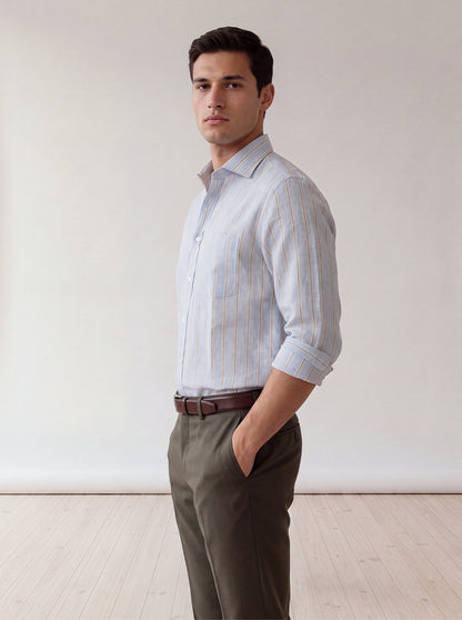 Light Blue Striped Slim Fit Formal Shirt | JadeBlue