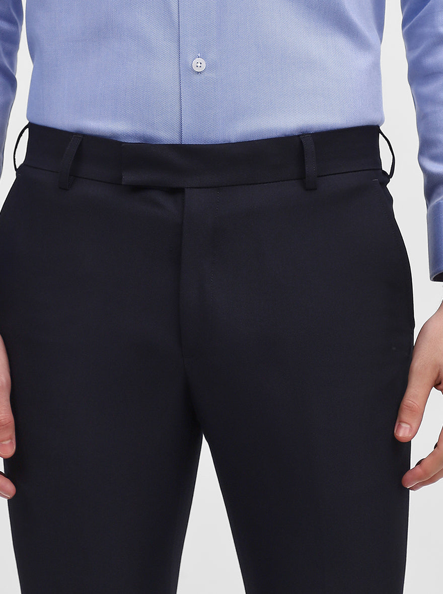 Navy Blue Solid Slim Fit Formal Trouser | Metal