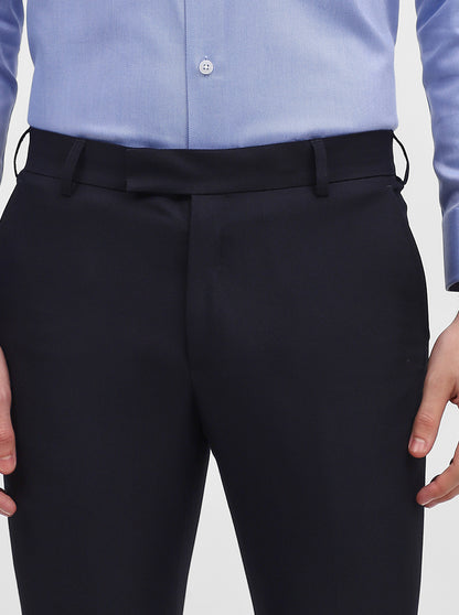 Navy Blue Solid Slim Fit Formal Trouser | Metal